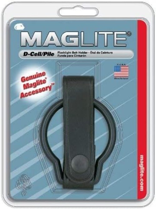 Black Plain Leather Belt Holder for D-Cell Flashlight