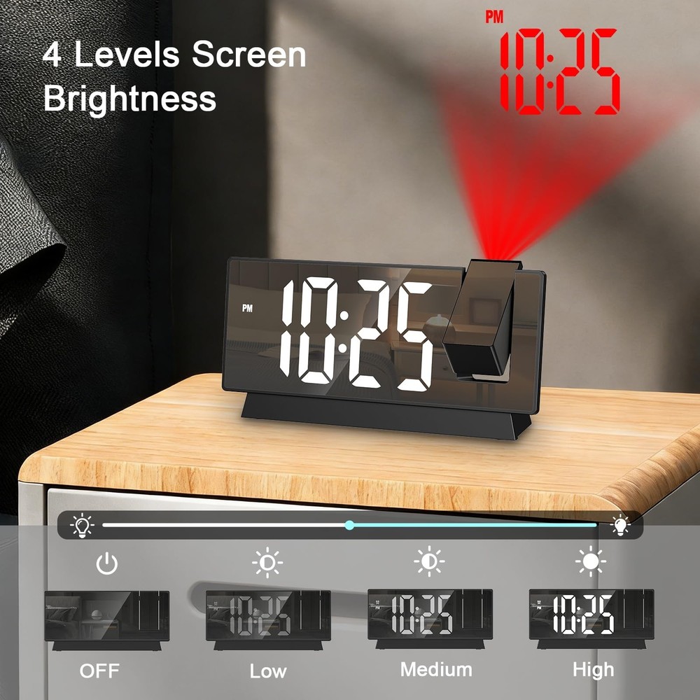 JXTZ Projection Alarm Clock, Large Screen Projector Clock for Bedroom Ceiling...