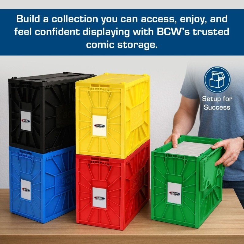 BCW Stackable Short Comic Book Bin for 150 Comics with Locking Lids - Green