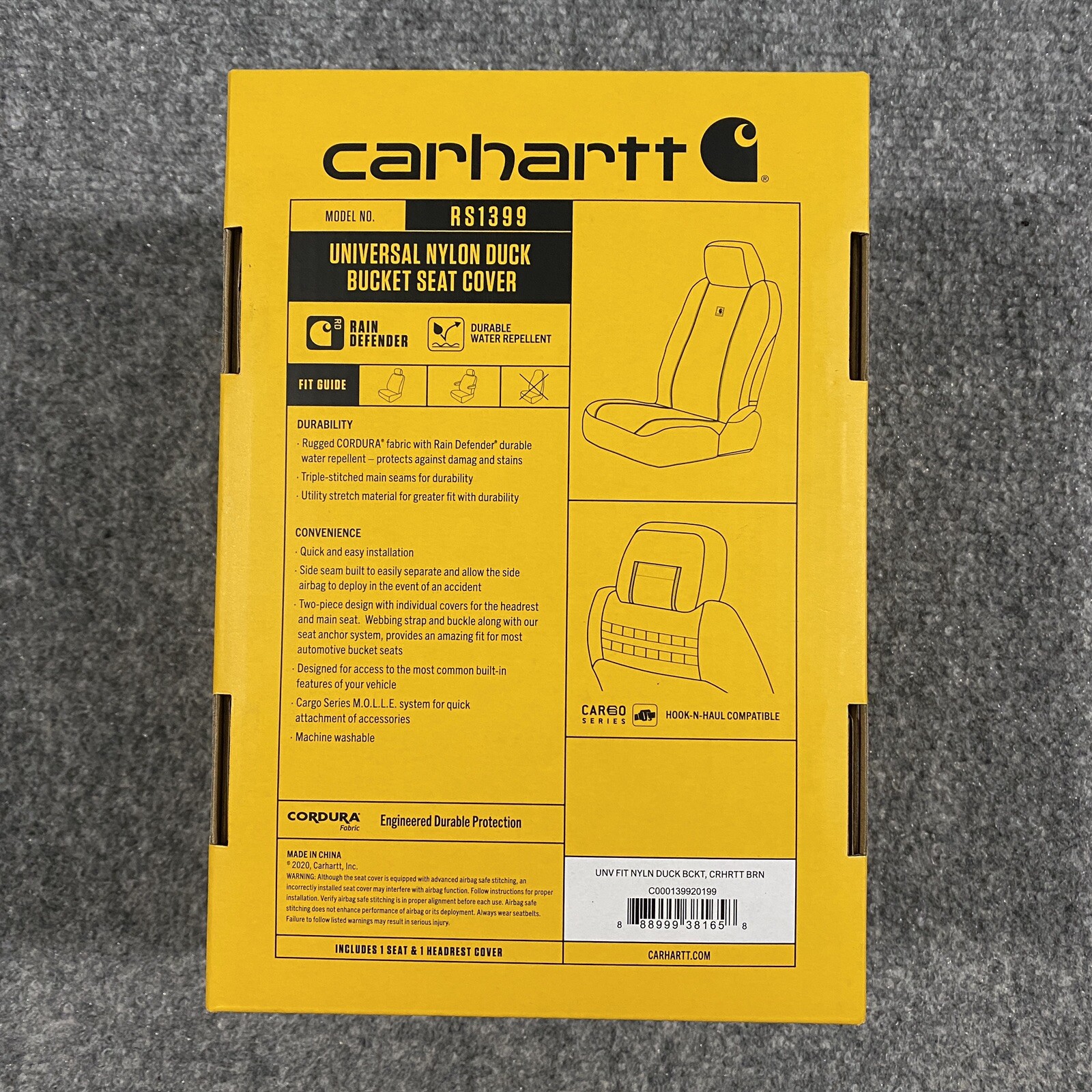 x2 Carhartt Universal Nylon Duck Canvas Bucket Seat Cover Brown Rain Defender