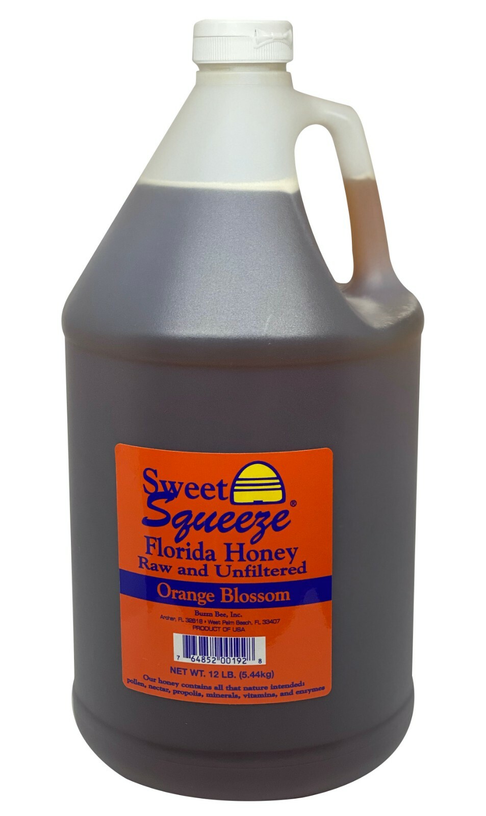 Sweet Squeeze Raw Honey - Orange Blossom - Unfiltered- Gallon (12 Pounds)