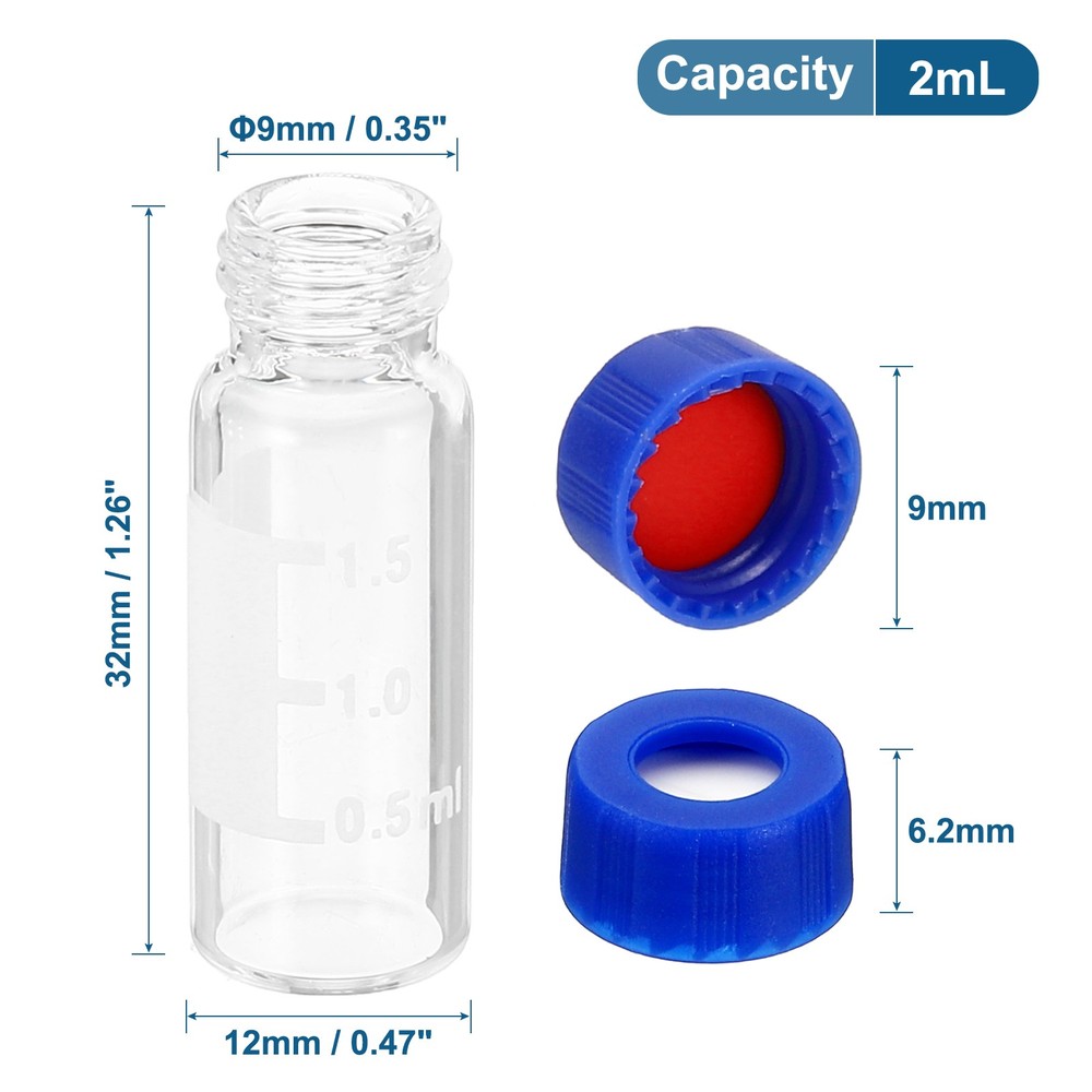 2ml Self-Sampler Vial, 100pcs HPLC/GC Patch Red PTFE & White Silicone Sets
