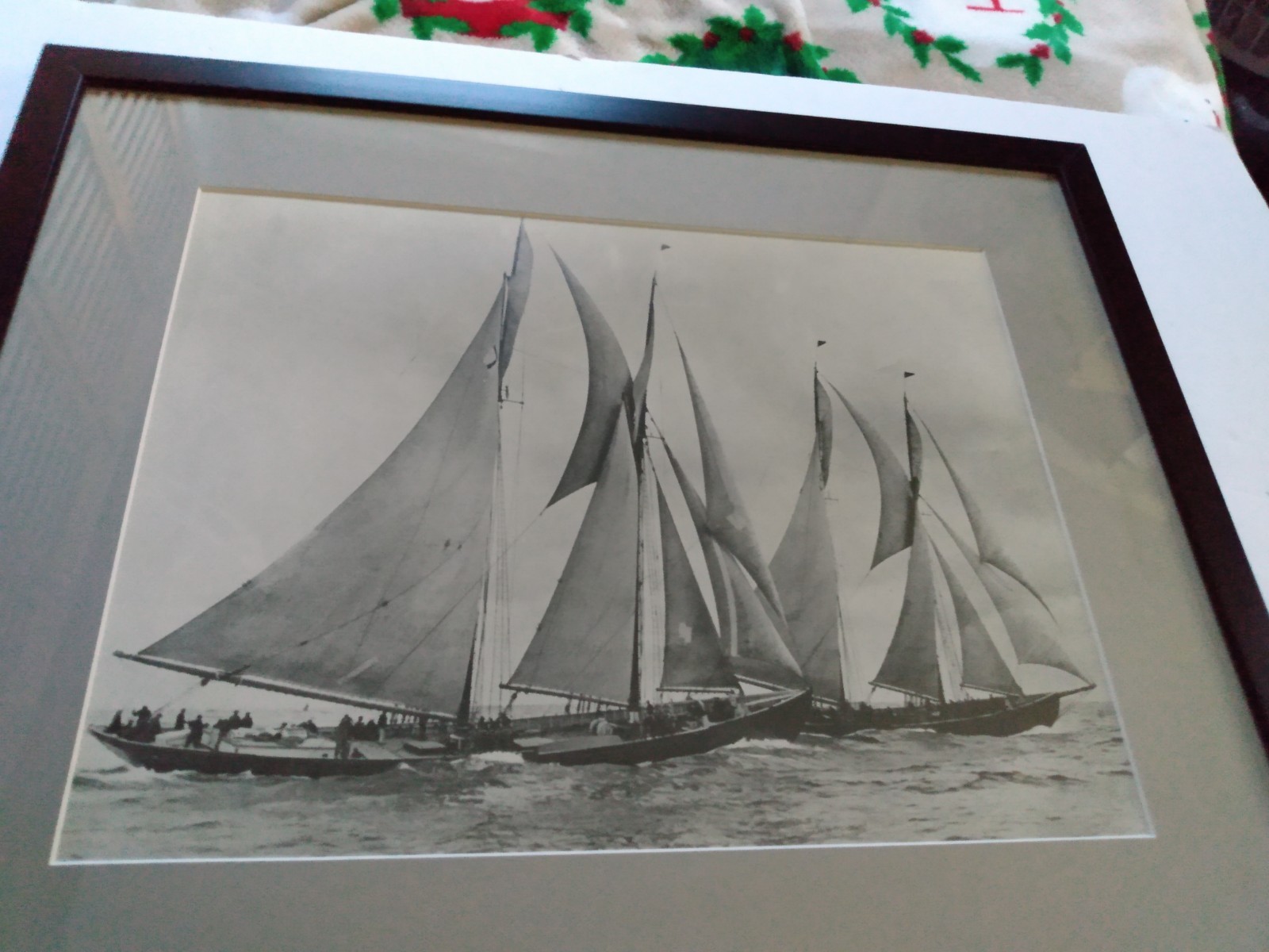 Scarce 1938 Schooners Bluenose and Gertrude Thebauld Racing Framed Photograph