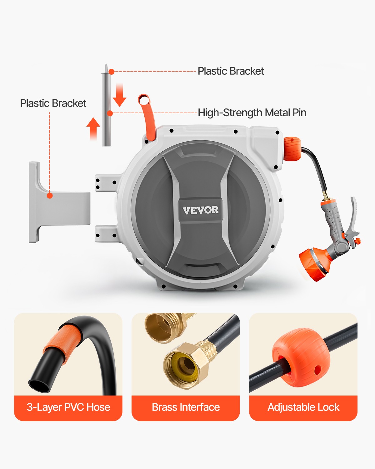 Retractable Garden Hose Reel 1/2 Inch x 65 ft Wall Mounted Garden Hose Reel