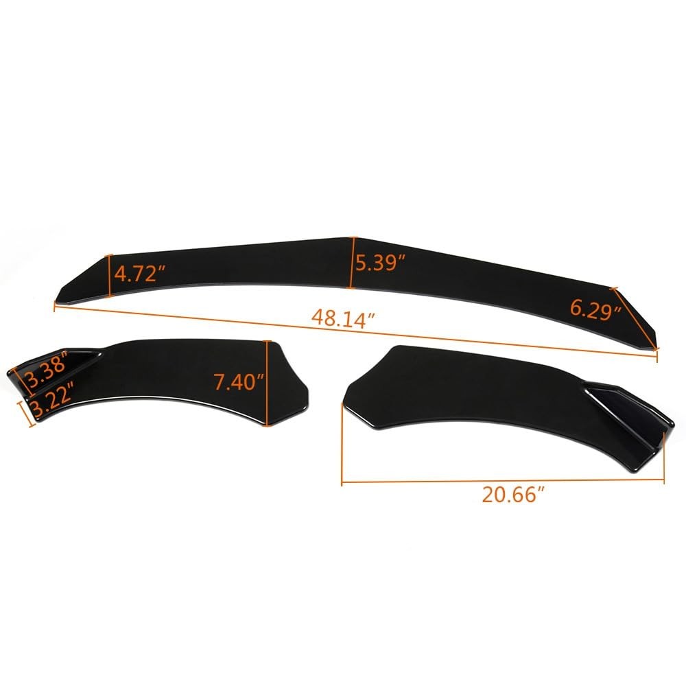 Universal Front Bumper Lip Splitter Diffuser 3 Pcs Sharp Edge Gloss Black