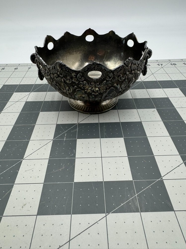 Silver Plate Candy Dish Soap Bowl with Hanging Handles Vintage 5"