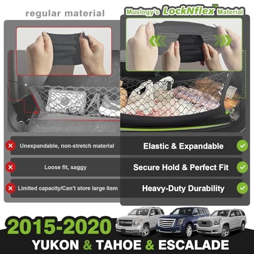 Envelope Style Trunk Cargo Net Compatible with 2015-2020 Chevy Tahoe, GMC