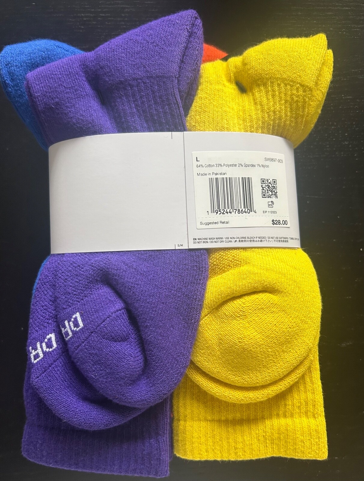 Nike Everyday Plus Cushioned Crew Socks 6 Pk SX6897-903 Rainbow L 8-12M 10-13W