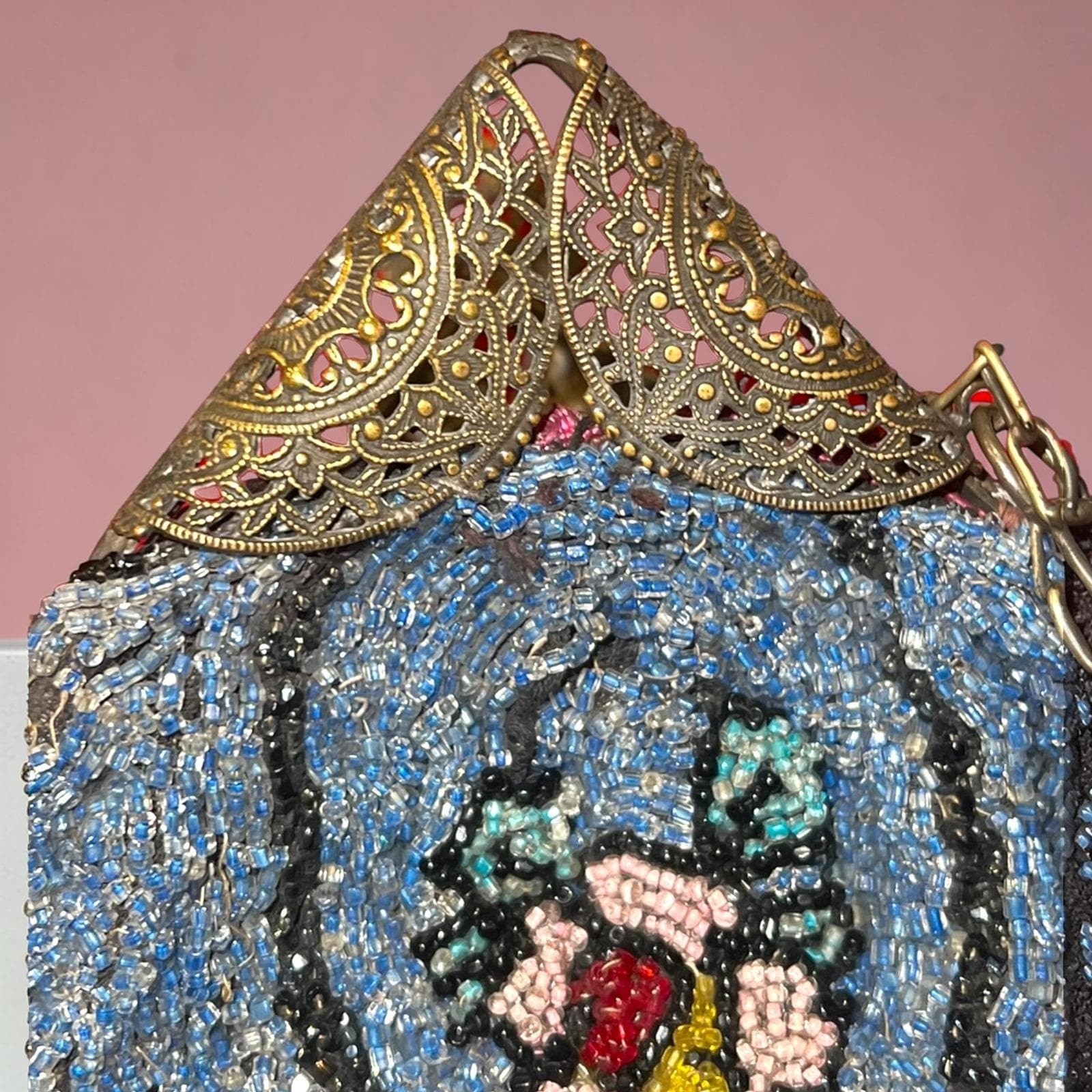 Antique 1920s Art Deco Micro Beaded Flapper Purse Floral Czech Glass Evening Bag