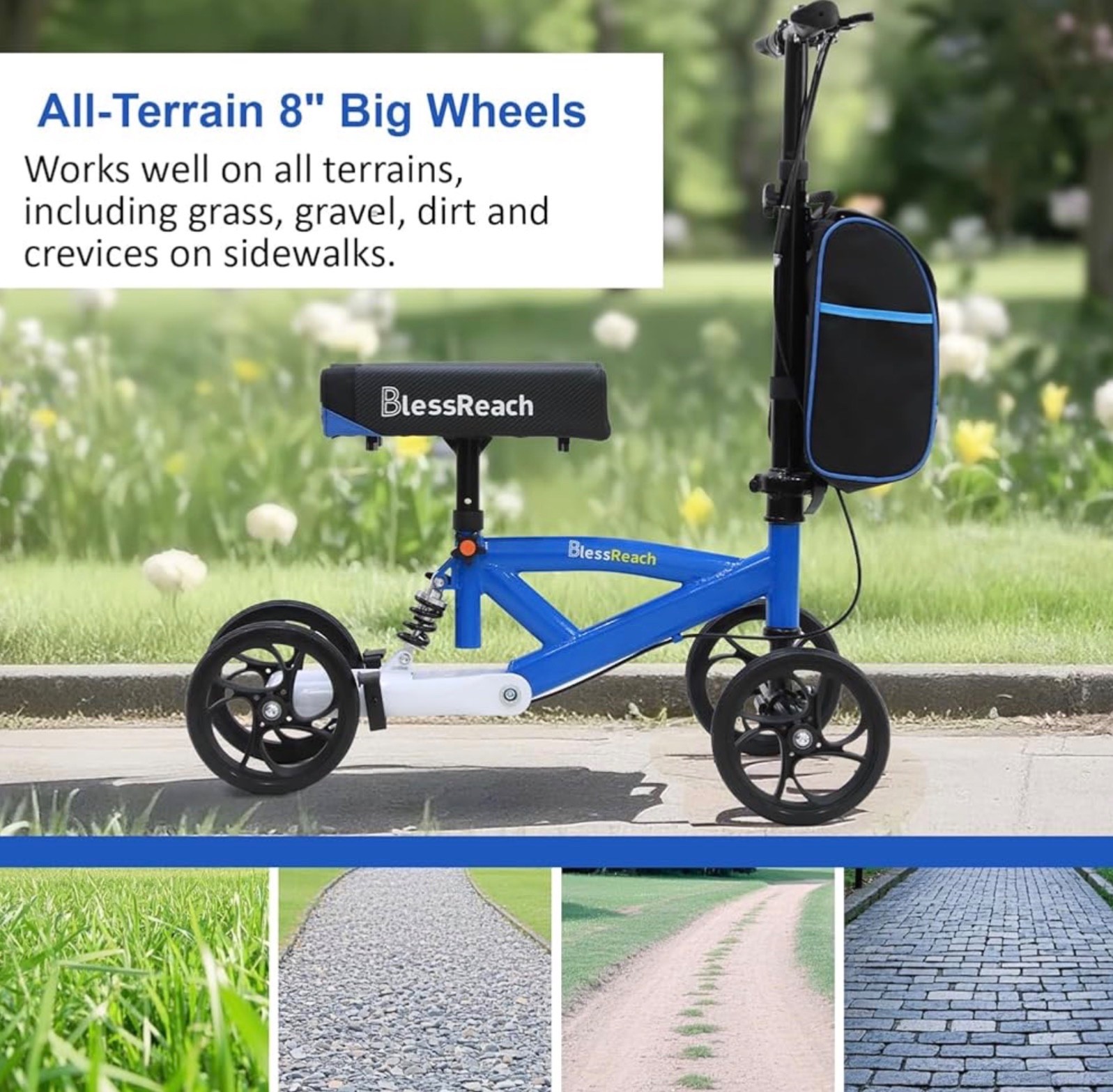 BlessReach - Steerable Knee Scooter for Adults With Dual Braking System (Blue)