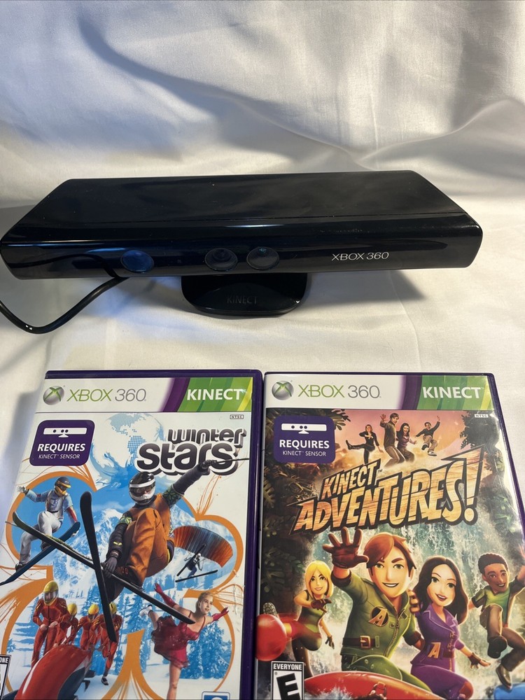 Microsoft Kinect Sensor Xbox 360 1414 Complete In Box With Two Games. Tested!