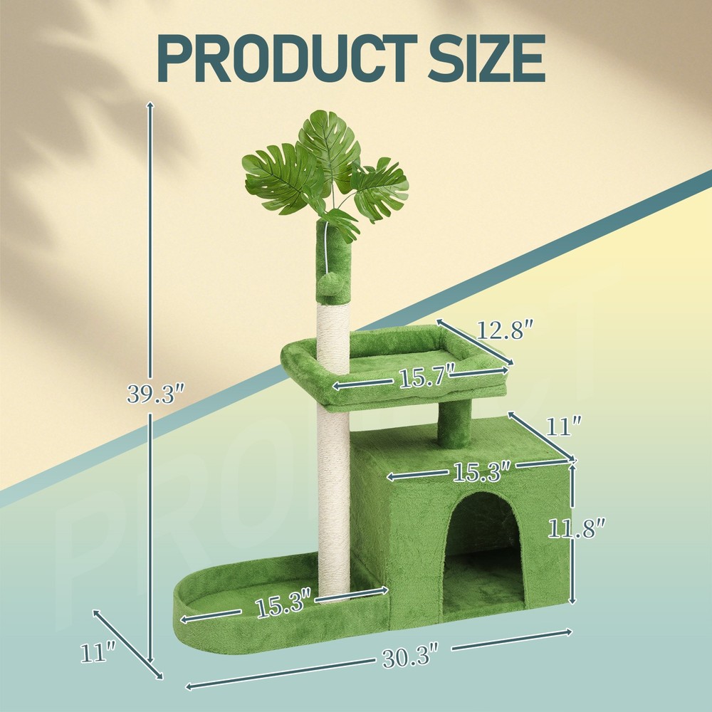 Cat Tree with Leaves Multi-level Cat Tower Cat Scratching Post Cozy Cat Condo