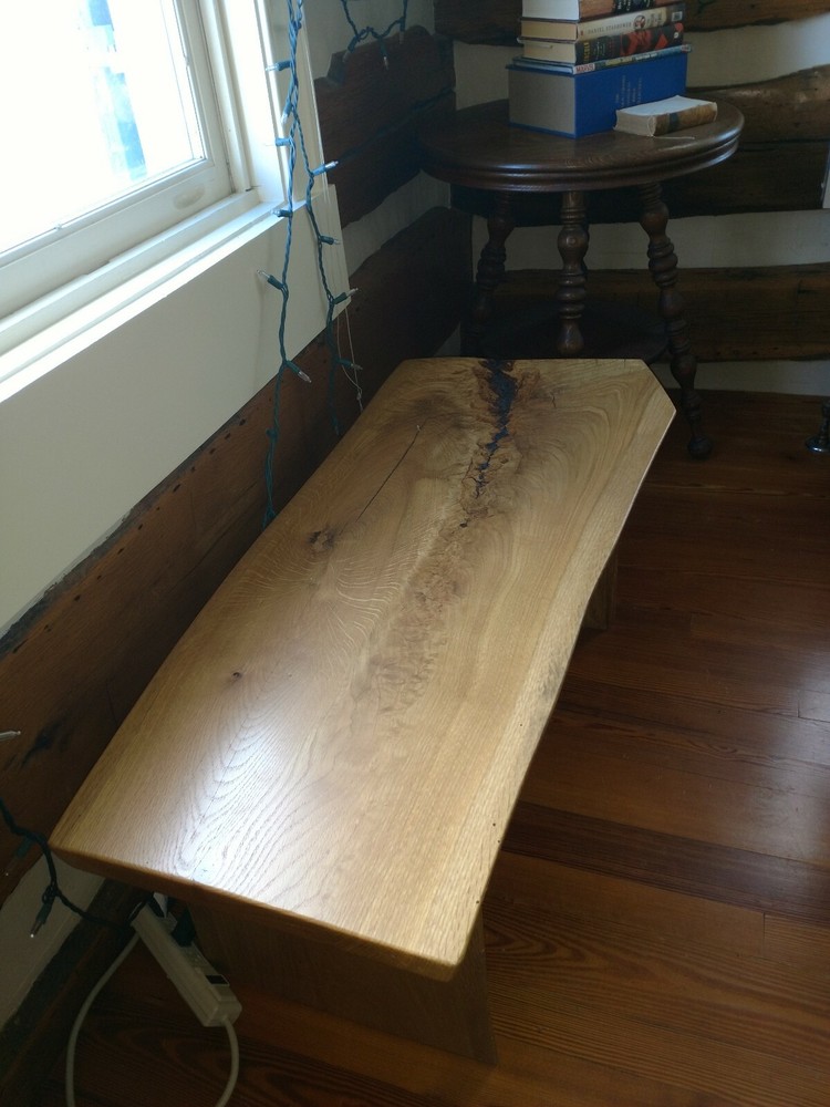 Custom oak slab bench