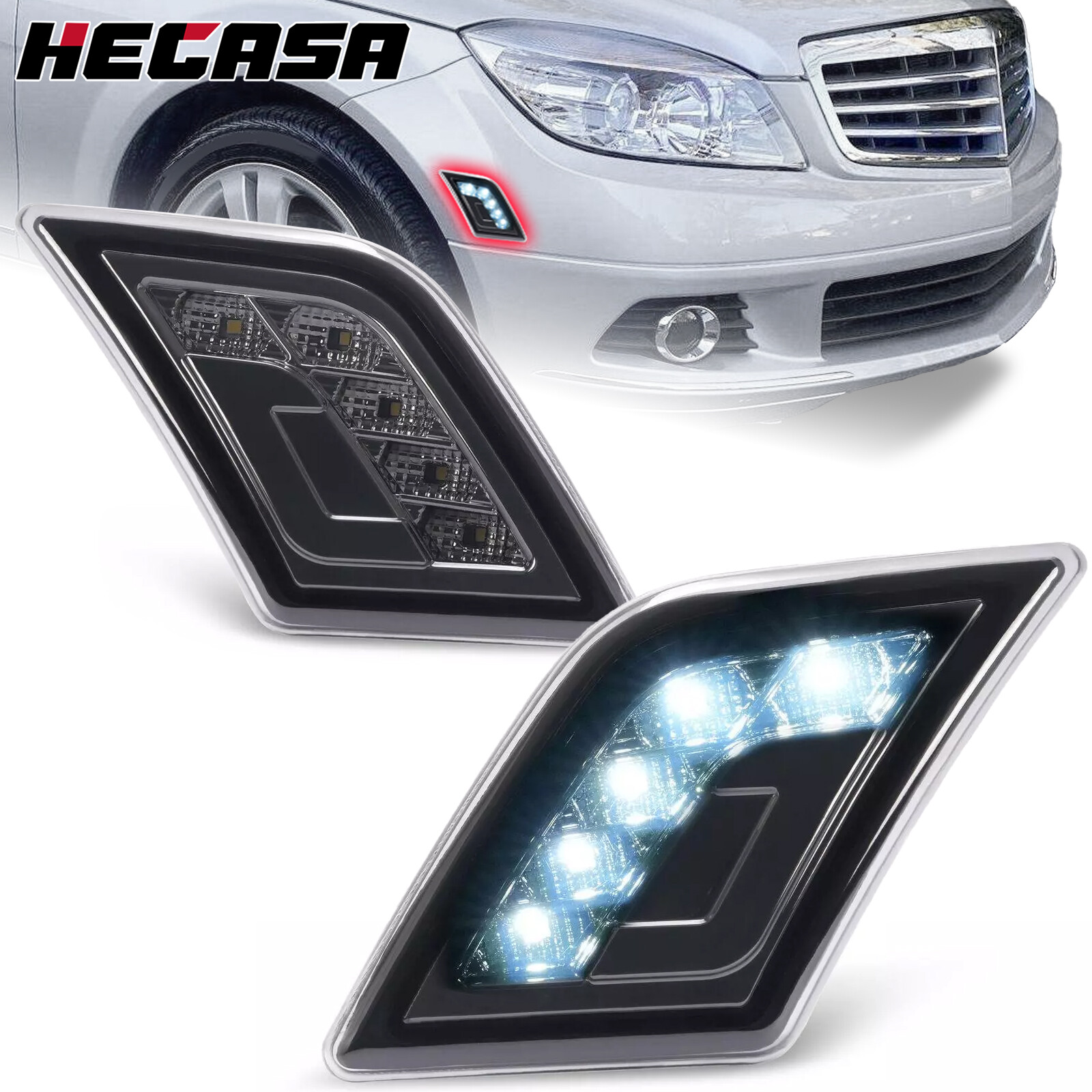 LED Side Marker Lights Front Bumper Lamps For Mercedes-Benz C300 AMG 2008-2011
