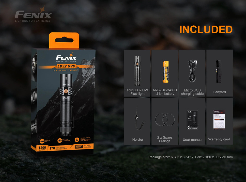 FENIX LD32 UVC Strong light flashlight UV UV light sterilization USB charging