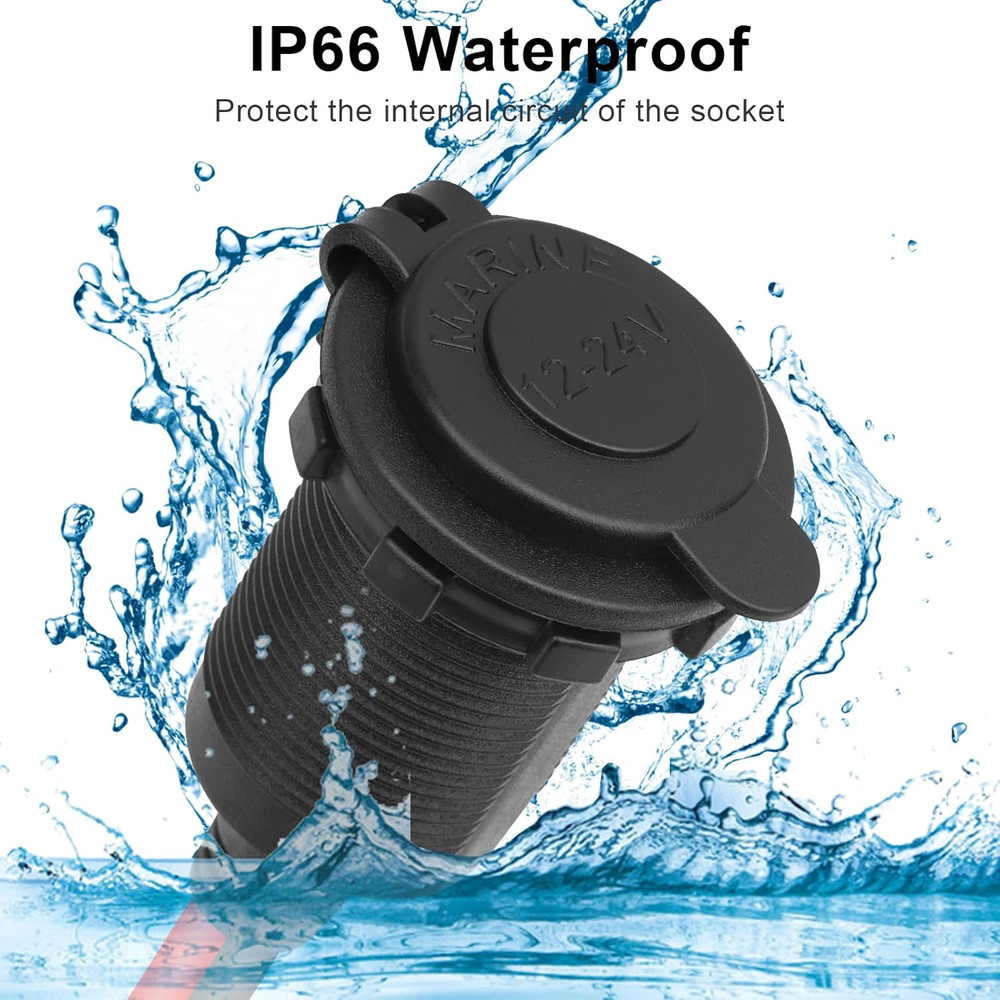 2FT 12V/24V Fixed Thread Cigarette Lighter Socket Extension Cable with Perforate