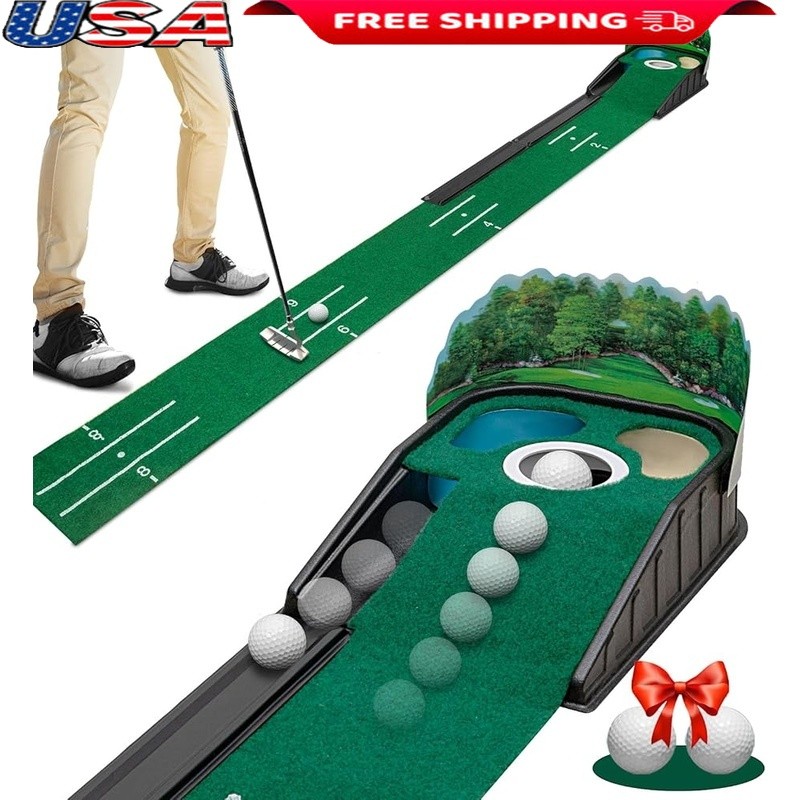 Golf Putting Mat Indoor W/ Obstacles & 2 Balls Precision Practice Training