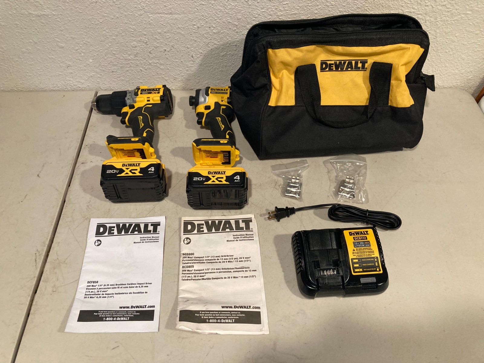 DeWalt 20V Max XR Brushless 2-Tool Combo Kit DCD800 DCF850 (2) 4Ah Batts w/Bag