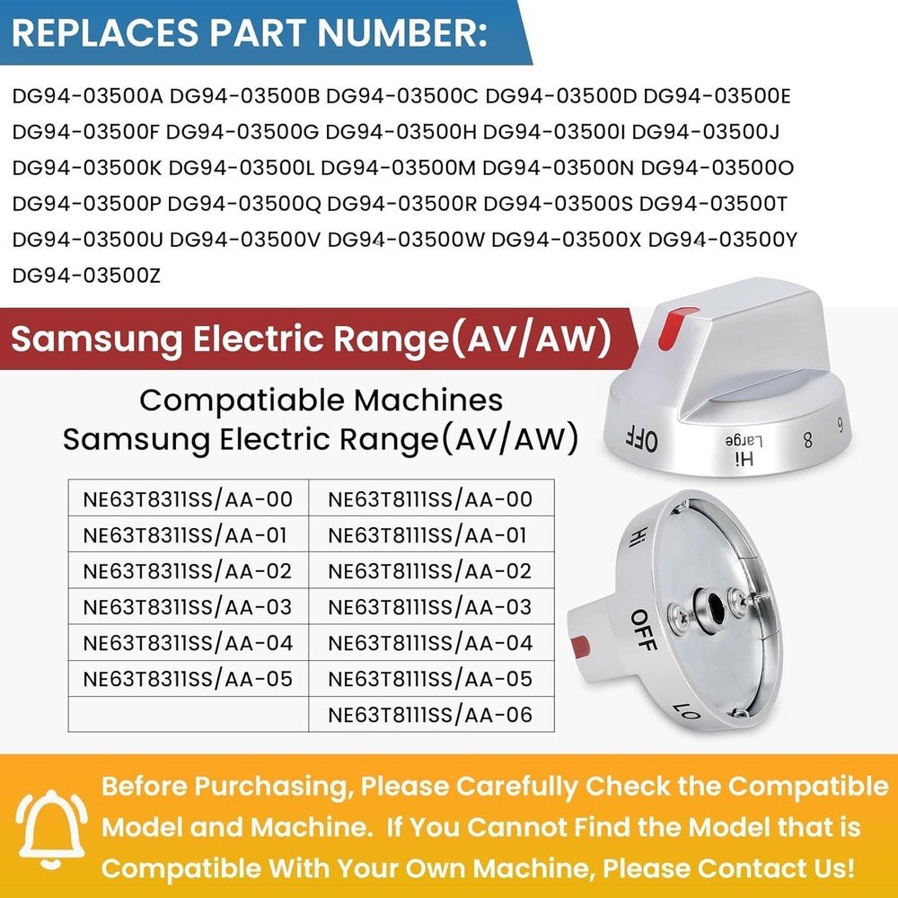 NE63T8511SS for Samsung Electric Range Knobs (4pcs), NE63T8511SS Knobs, NE63T851