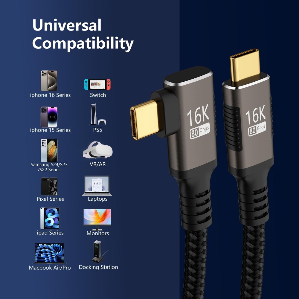 USBC right angle Cable 6.6FT Compatible With Thunderbolt 5/4,90 degree Type C...