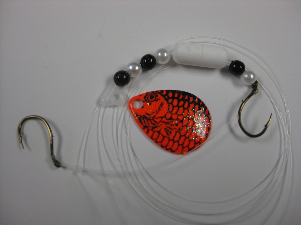 Walleye 2 Hook Floating Float  Spinner Rigs Crawler Harness (Orange Fish Scale)