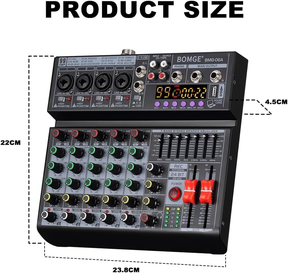 Compact DJ Mixing Console - 6 Channels, 99 DSP Effects & Independent EQ Control