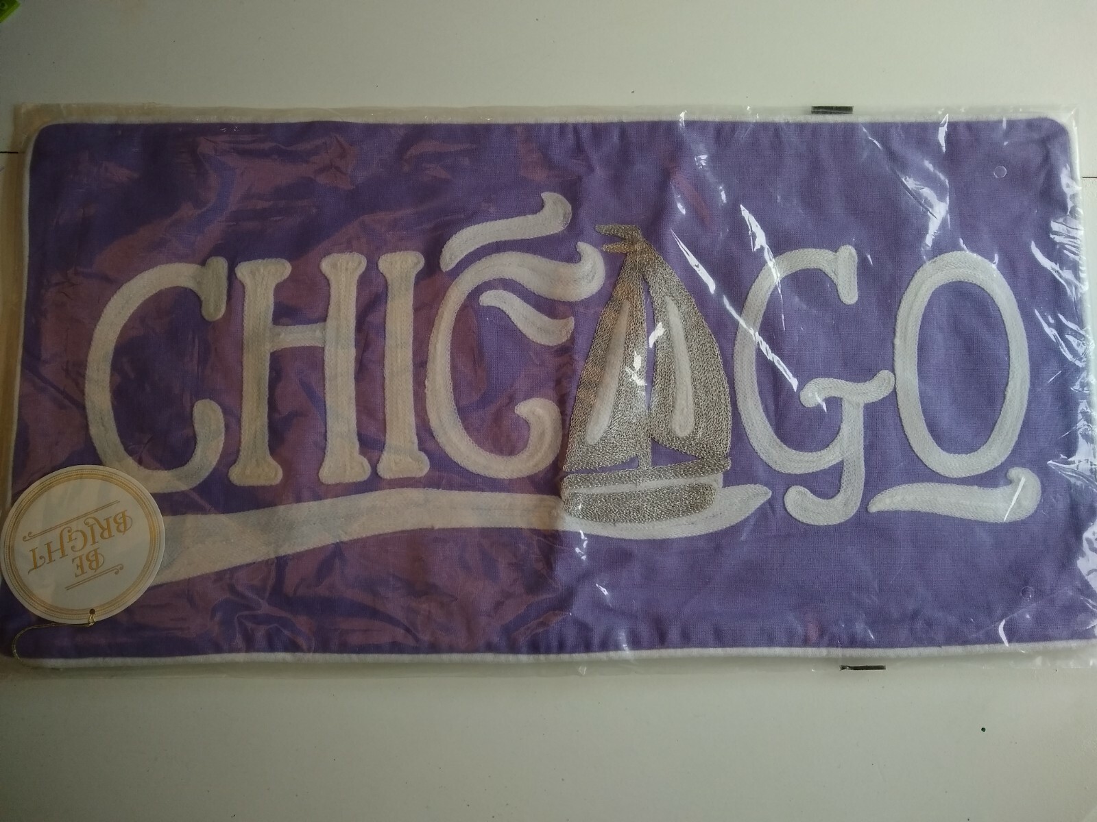 Pottery Barn Chicago Pillow Cover Purple embroidered NWT 12"X24" Nautical sham