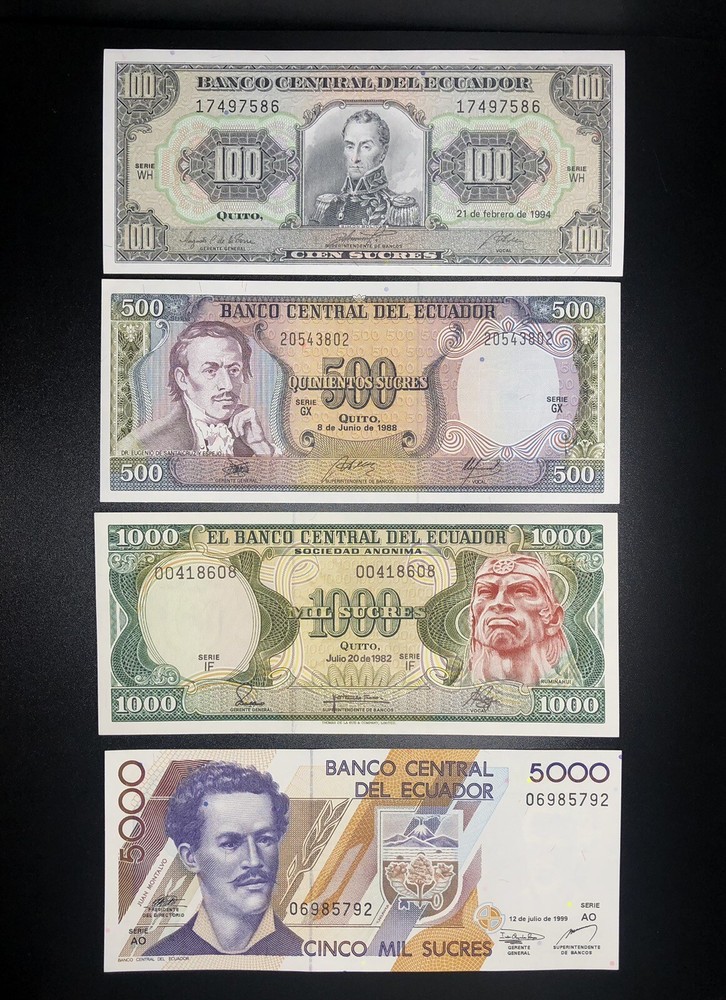 Ecuador Set 5-50.000 Sucres, 11 notes, UNC Condition
