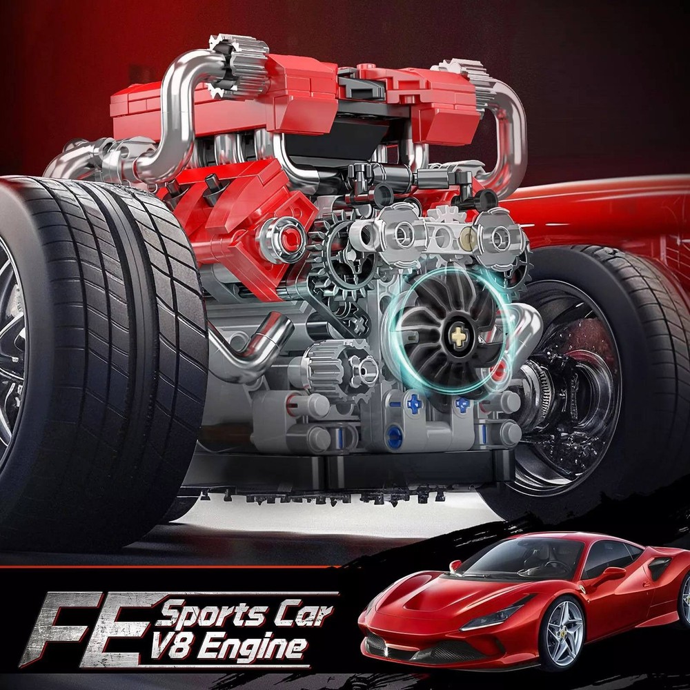V8 Engine Motor Mechanical Engineering Model Building Block Toy Collection New