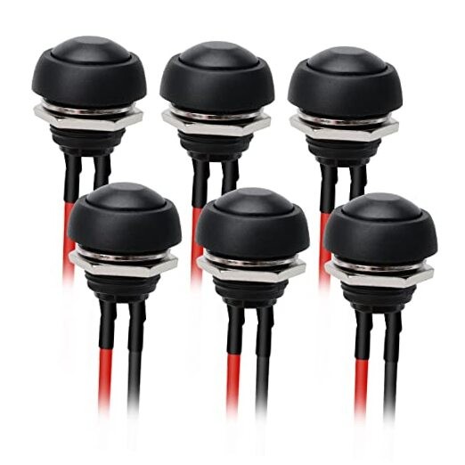 6PCS 12mm Momentary Push Button Switch Mini Round Waterproof SPST Switch Black