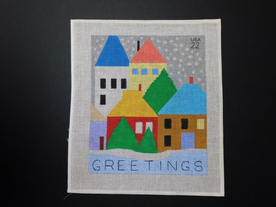 Greetings by Unknown Designer (CT65)  Stitch Painted Needlepoint