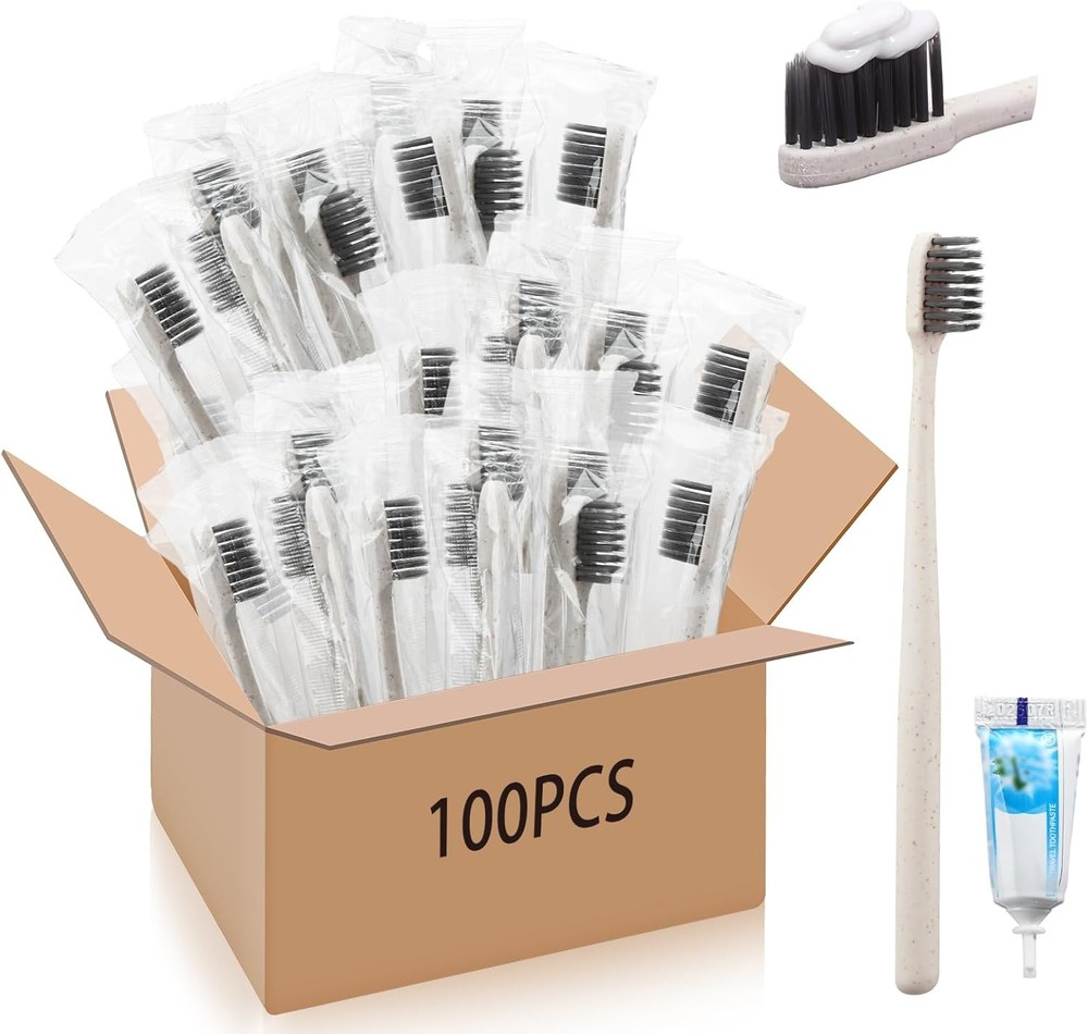 Uiifan 100 Sets Disposable Toothbrushes with Toothpaste Bulk Individually...
