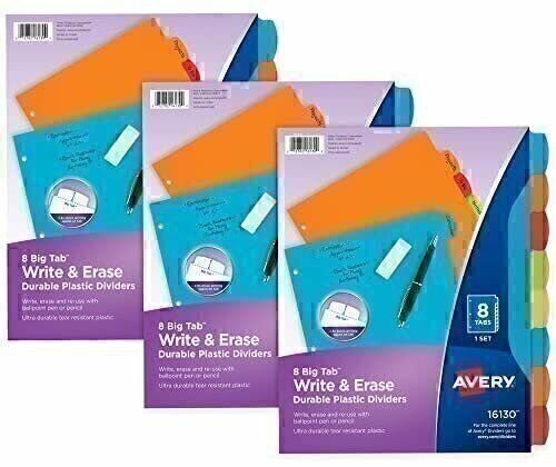 Avery Big Tab Write & Erase Durable Plastic Dividers, 5 MulticolorTabs 3 Sets