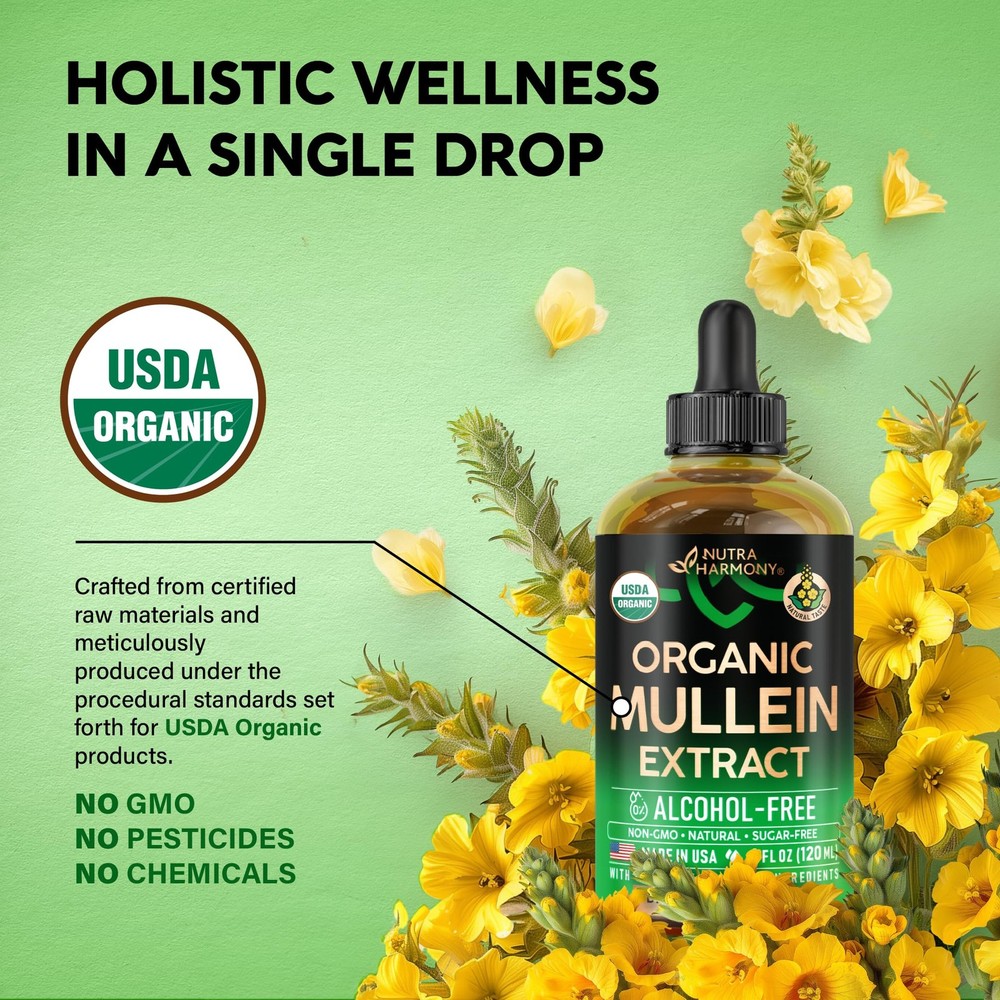 Mullein Drops for Lungs - USDA Organic Liquid - Mullein Leaf Extract Supplement