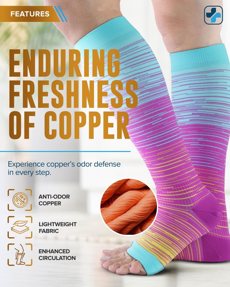 Doctor's Select 3 Pairs Copper Toeless Large, Line Patterns 1 - 3