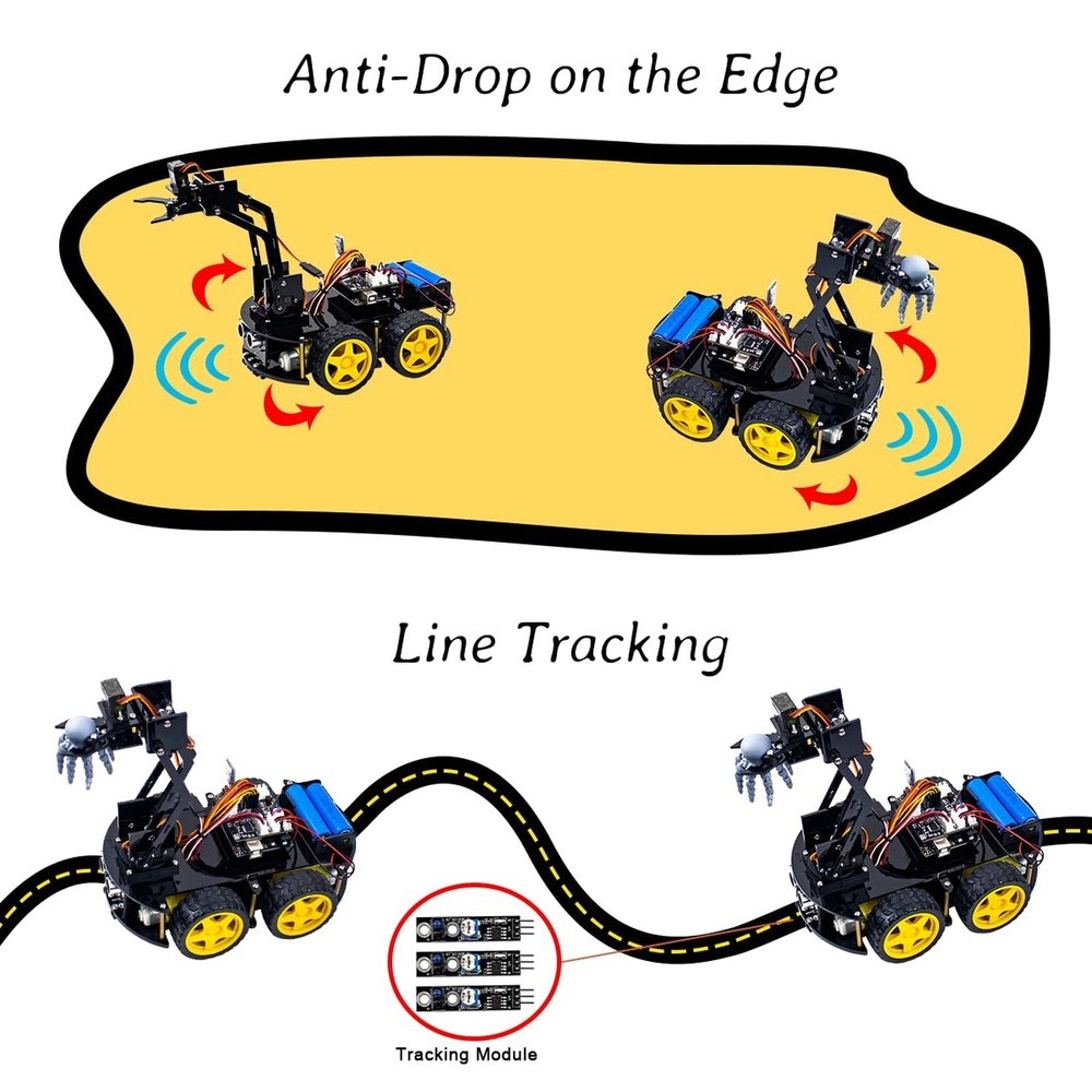 LAFVIN Mechanical 4WD Robot Arm Smart Car Kit - STEM/Graphical Programming Ro...