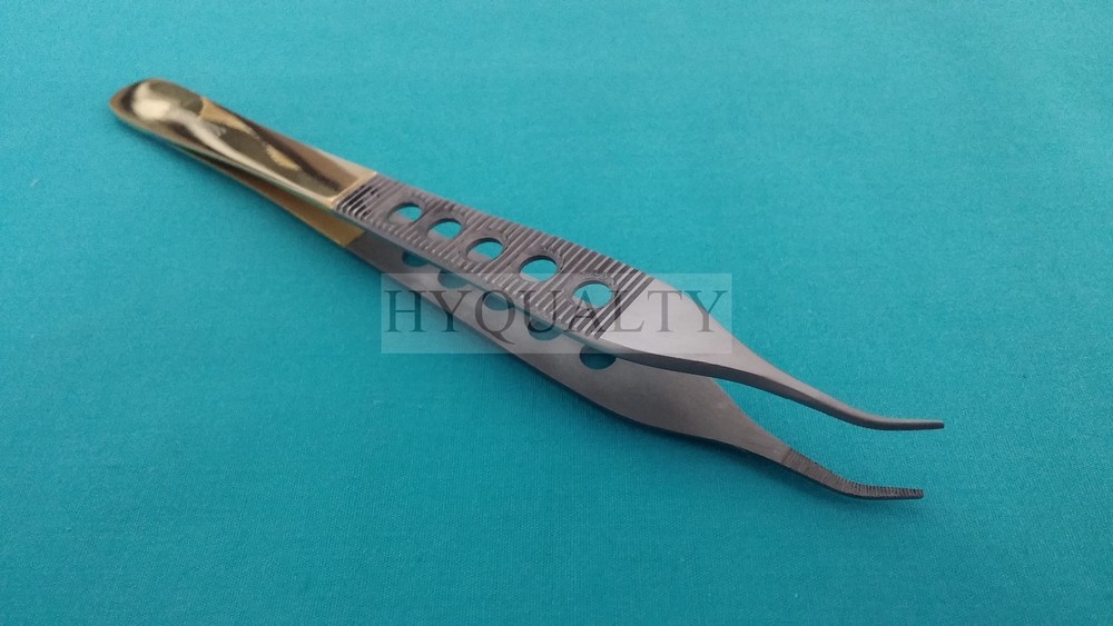 2 PCS ASSORTED ADSON DRESSING FORCEPS 6" STRAIGHT+CURVED SERRATED GOLD HANDLE