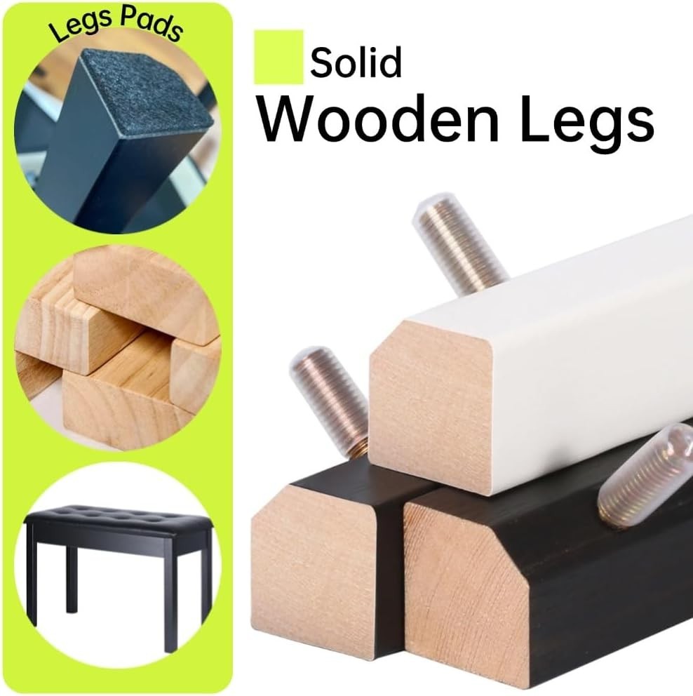 Solid Wood Duet Piano Bench with Storage & Padded Cushion