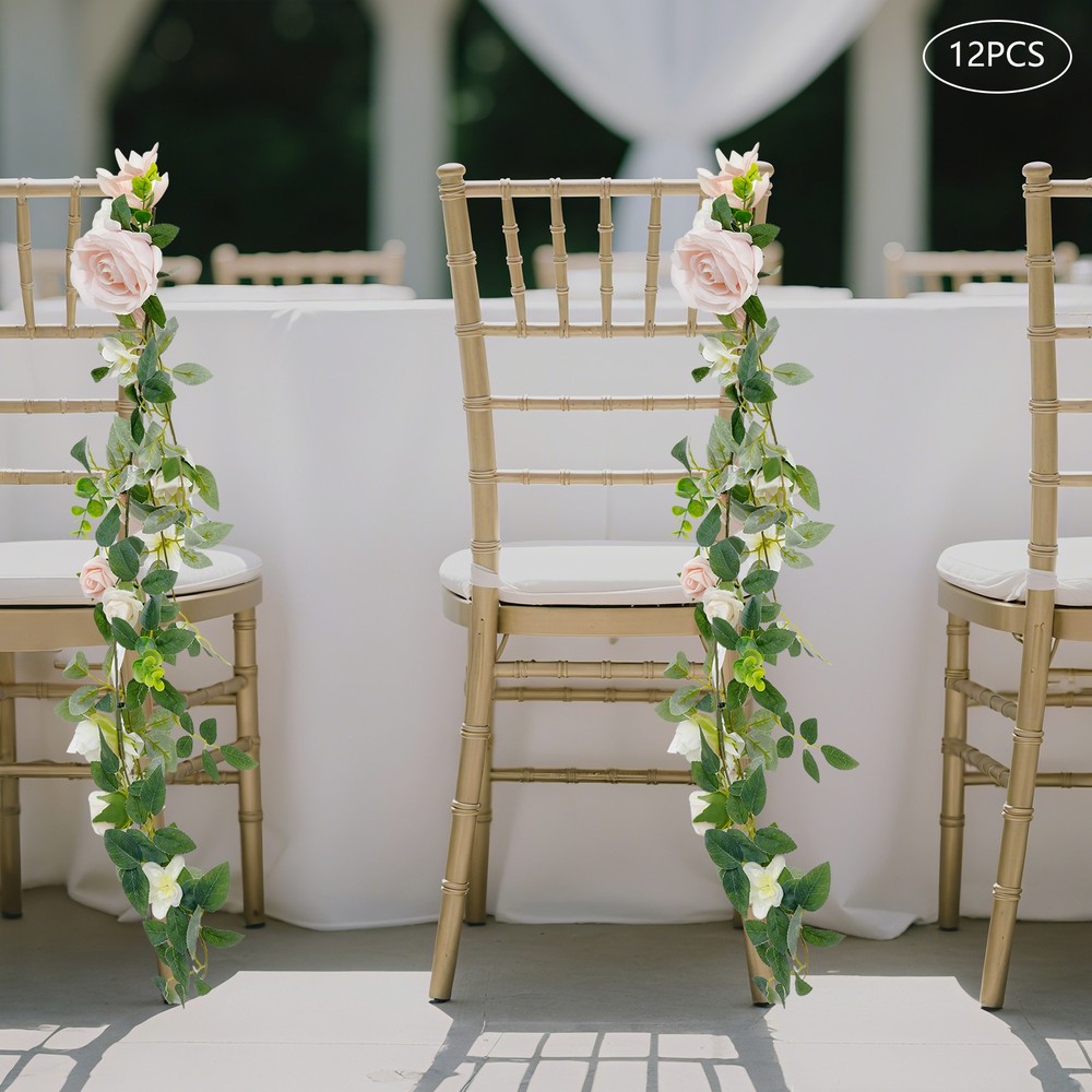 12Pcs Wedding Chair Decoration Multi-function Artificial Pew Flowers Stool Decor