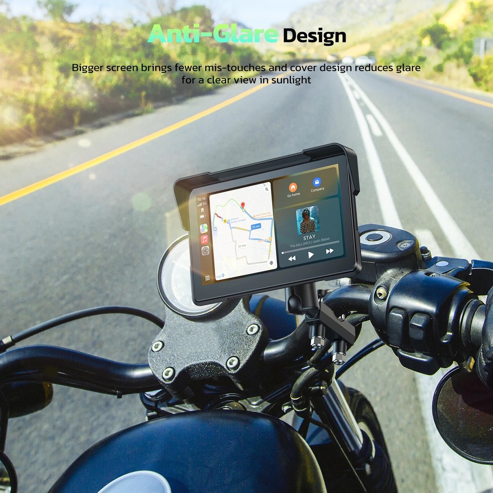 Motorcycle 7" GPS Navigator Wireless CarPlay Android Auto Dual Bluetooth Camera