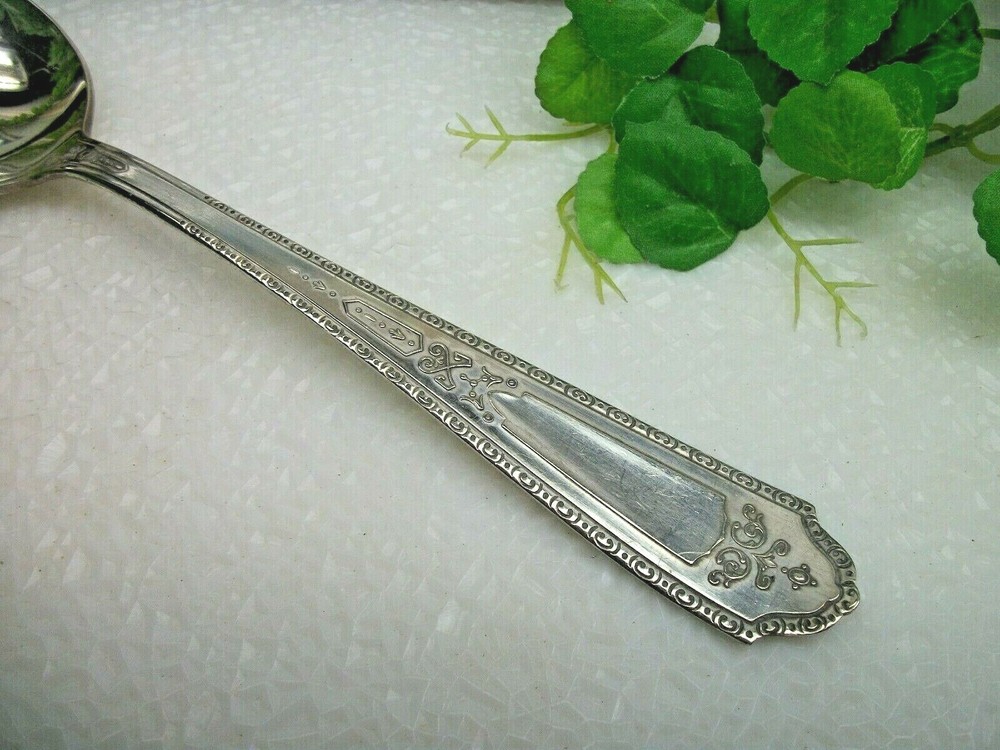 Vintage National Silver TWO Pattern Silverplate Solid Serving Spoon