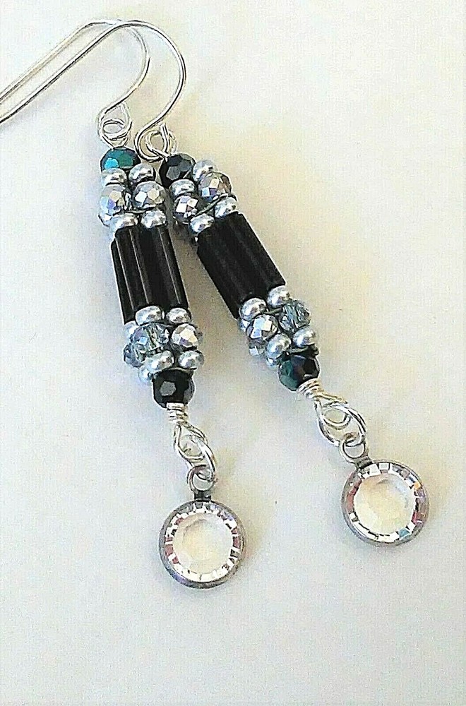 Handmade Black Crystal Dangle Earrings