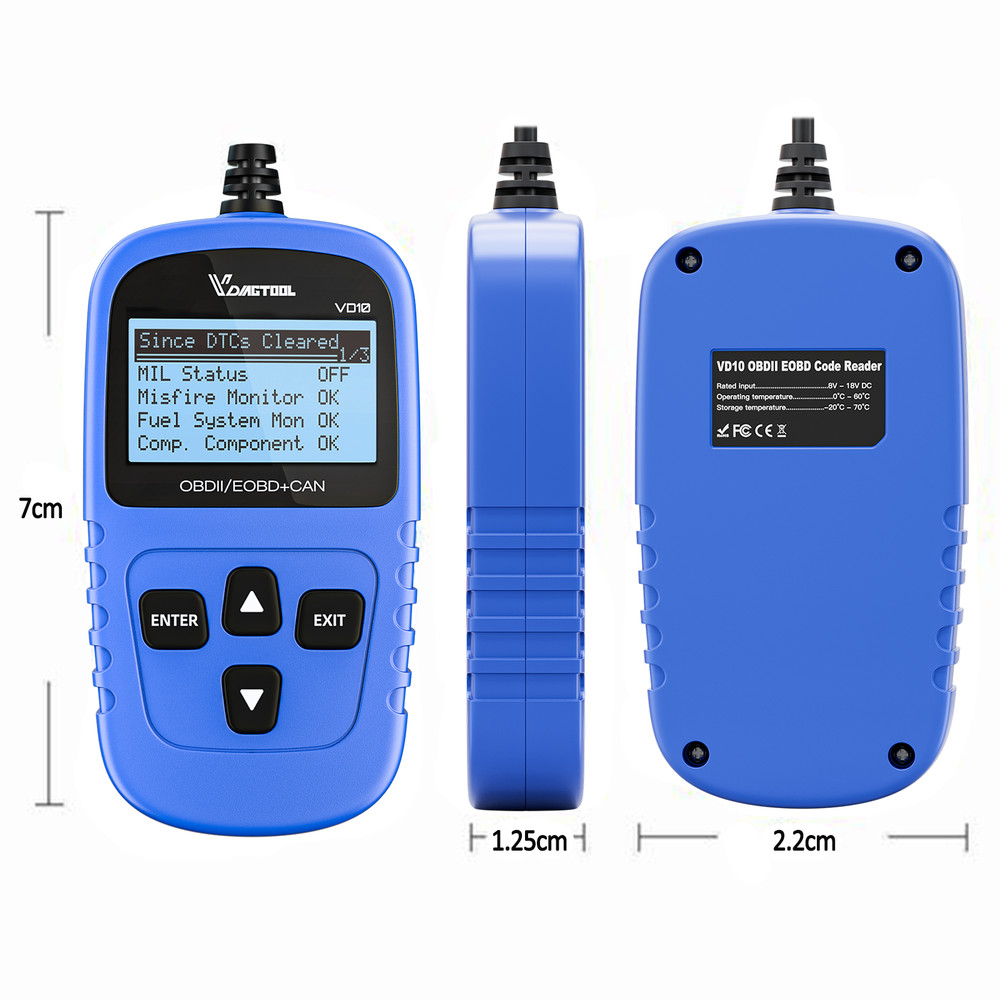 VDIAGTOOL VD10 OBD2 Scanner Code Reader Turn Off CEL Freeze Frame/I/M Readiness
