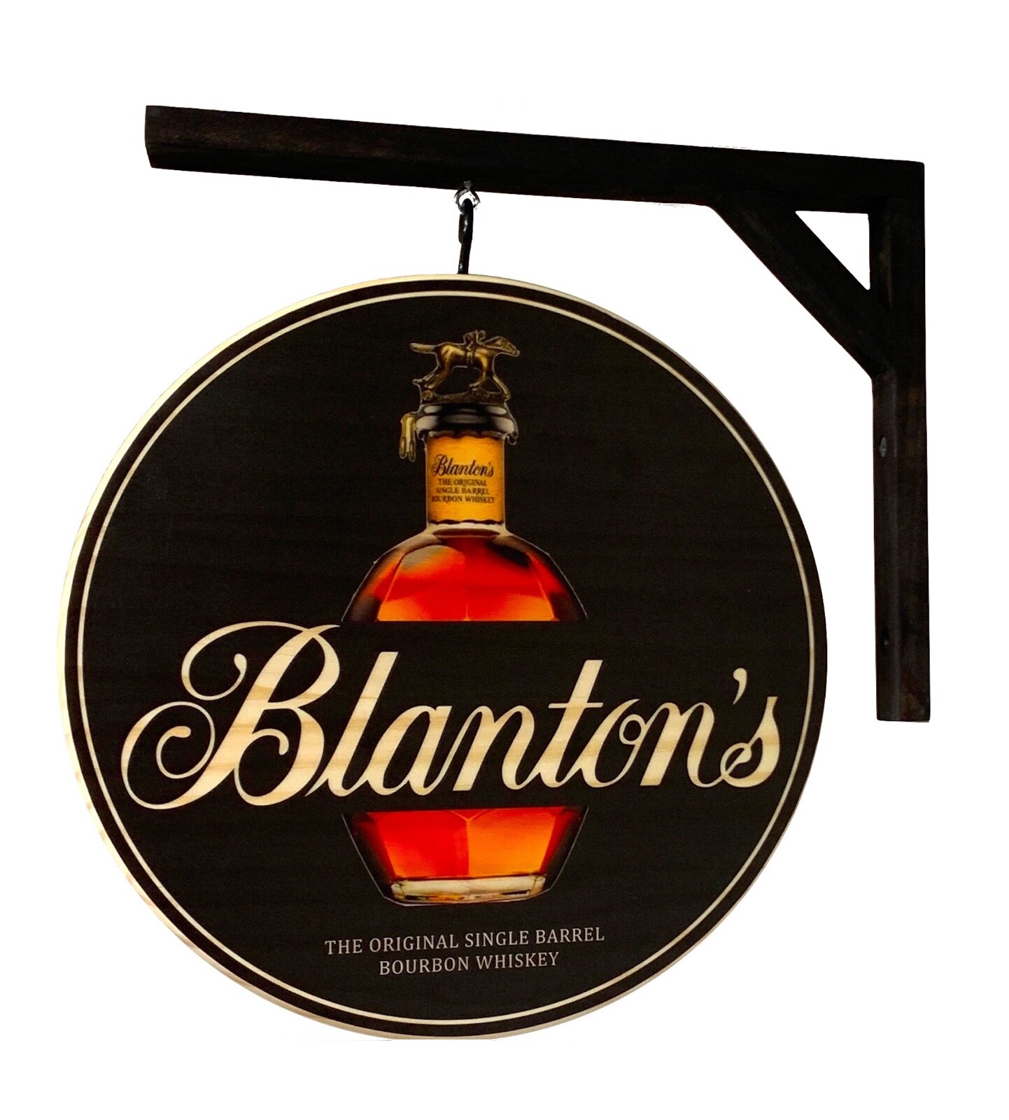 Bourbon Pub Sign - Blanton's 12 in. diam. 2 sided wall sign - bracket included