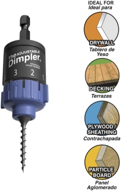 Adjustable DIMPLER ® - Drywall Bit & Screw Gun Attachment, Converts Drill into