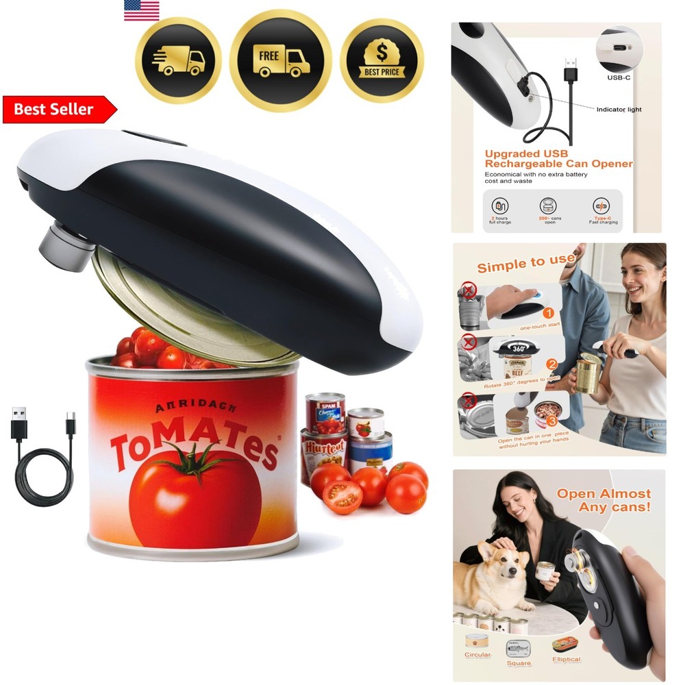 Electric Can Opener Automatic USB Rechargeable Easy One-Touch Kitchen Tool