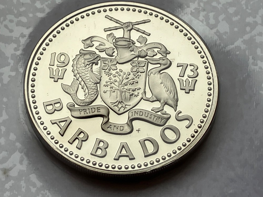 1973 BARBADOS $2 PROOF TWO 2 DOLLAR COIN