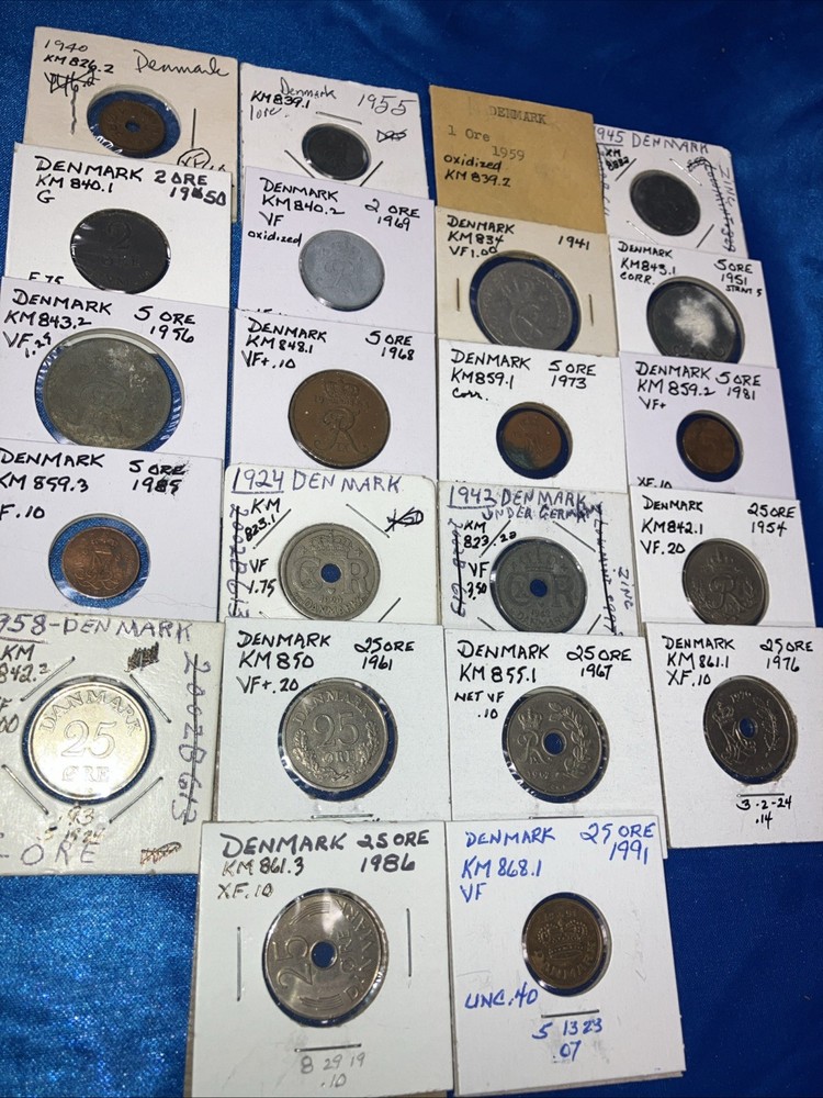 DENMARK  ore,2ore,5&25 ORE-22 different types