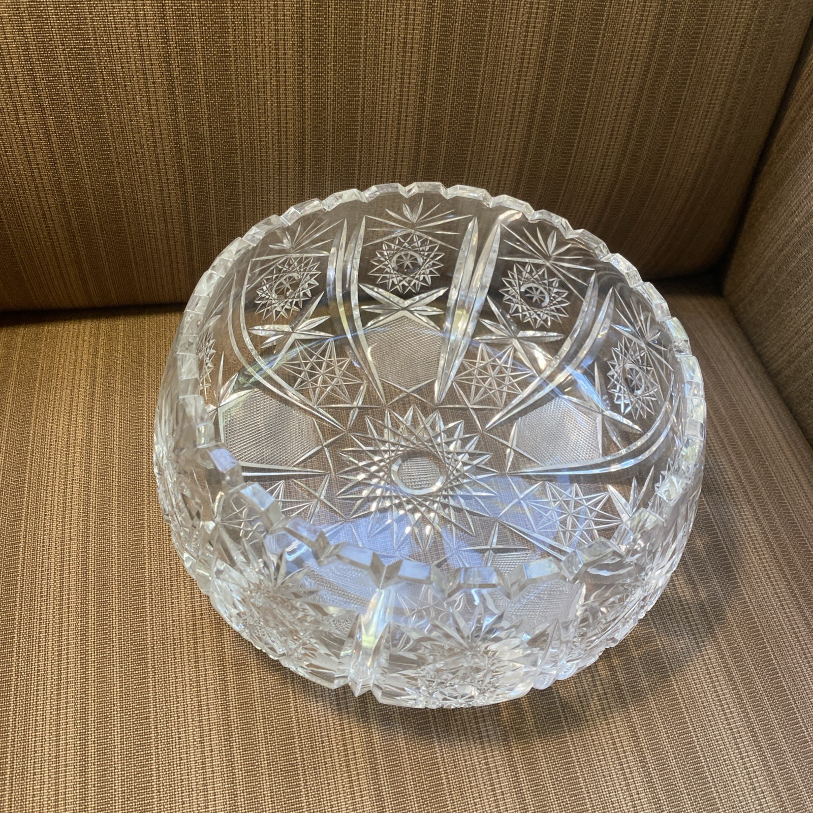 Vintage Hand-Cut ABP Crystal Bowl 8” Starburst & Fan Pattern Brilliant Sparkle