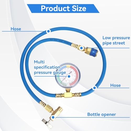 R134A Recharge Hose Kit with Gauge, AC Refrigerant Charge Hose, Self-Sealing R